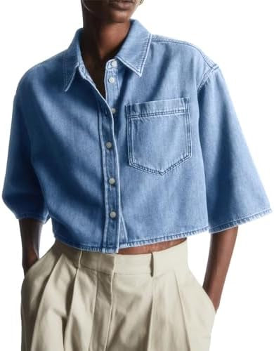Soft Cropped Denim Button-Up - Reminiscence
