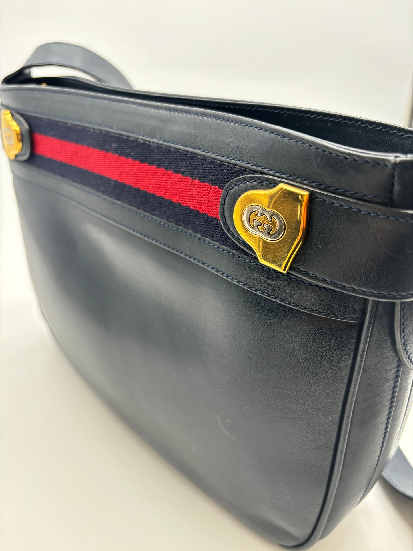 Gucci Leather Vintage Sherry Web Line Leather Crossbody Shoulder Bag, 1980.