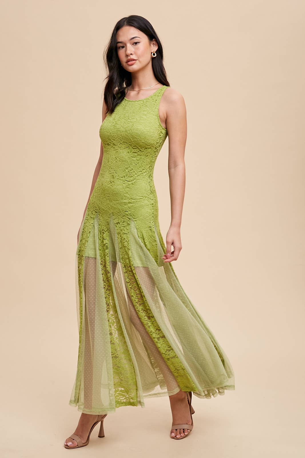 LACE PANELED SLEEVELESS DRESS