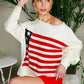 USA Flag Boat Neck Knit Sweater Top VT82059