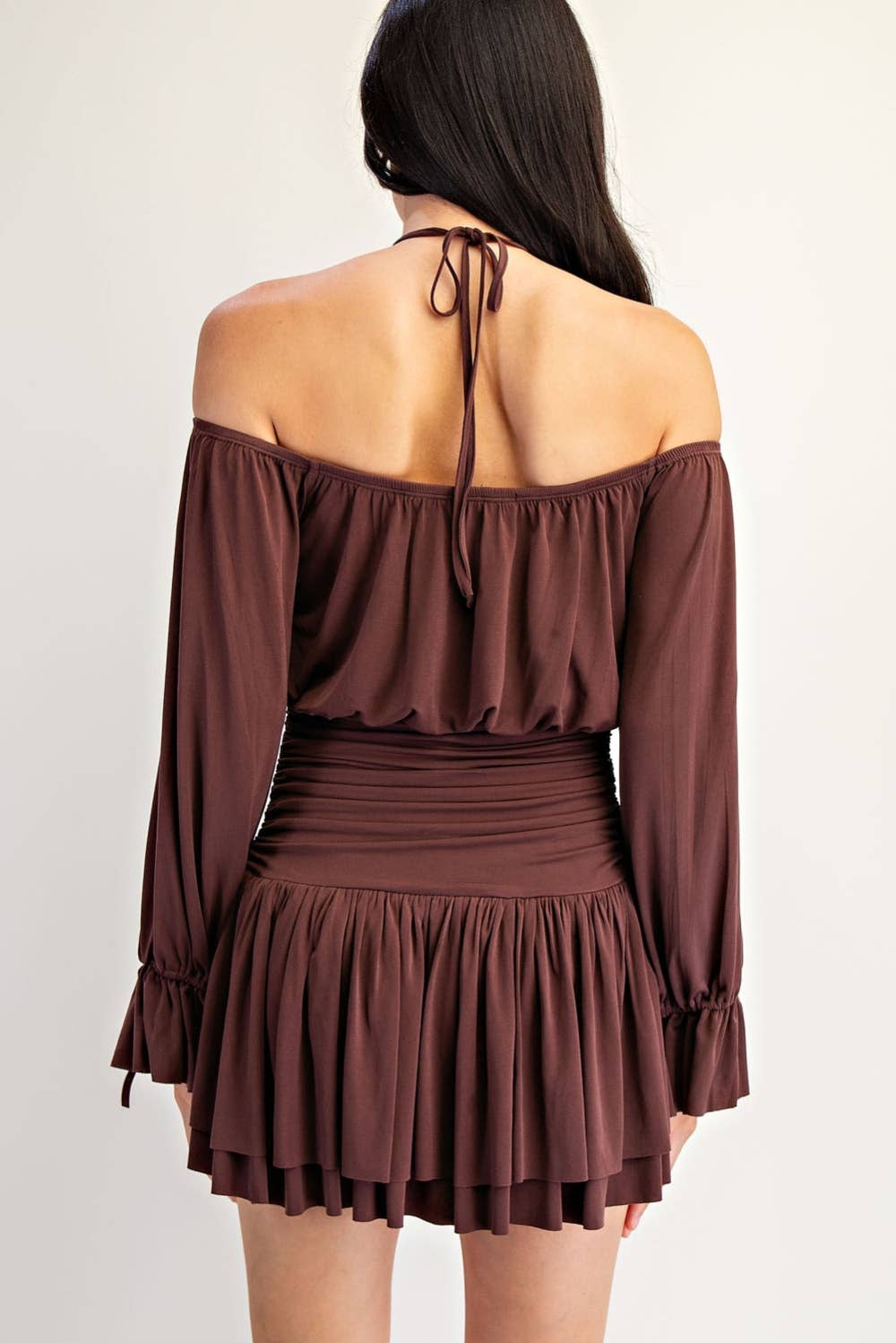 Edit by Nine - Off the Shoulder and Halter Neck Knit Ruffled Mini Dress