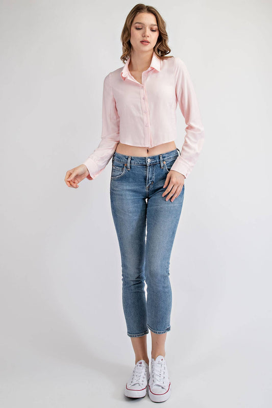 Button Down Crop Top With Open Back And Tie