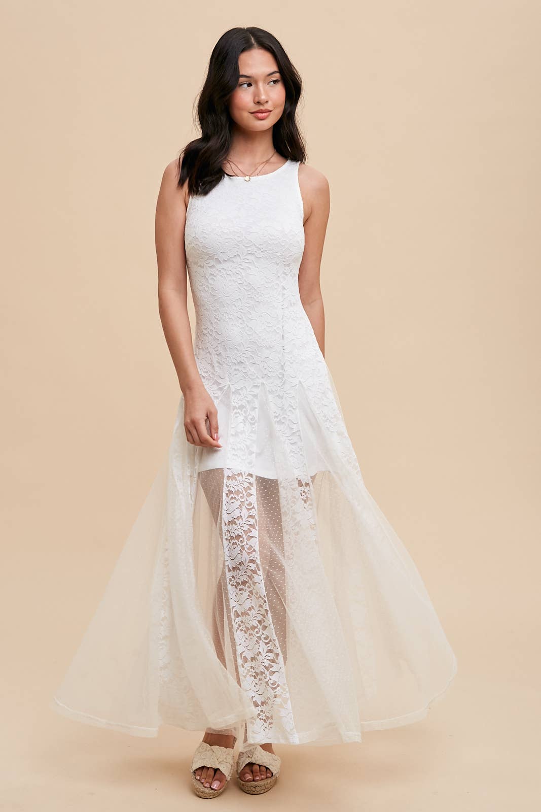 LACE PANELED SLEEVELESS DRESS
