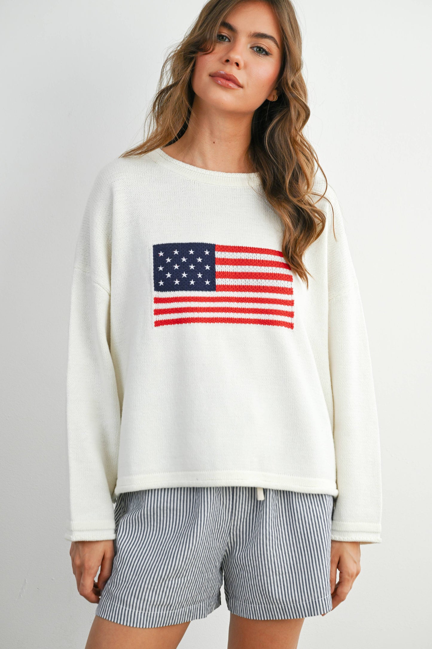 BUTTERMELON - Graphic Knit Long Sleeve Top - BMW7907 - NAVY MULTI / M