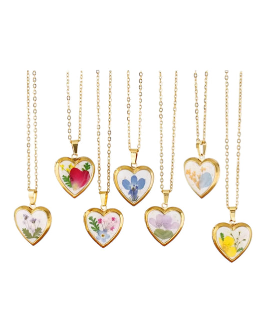 Birth Flower Heart Pendant Necklace