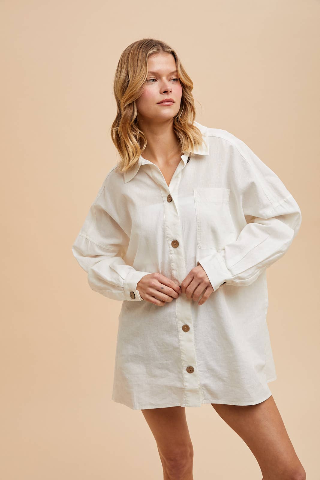LINEN BLEND BUTTON DOWN