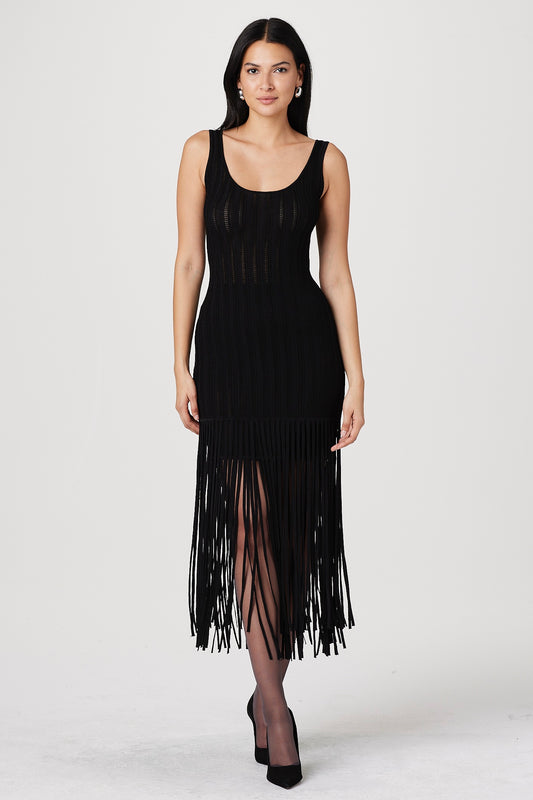 LORELAI SCOOP NECK FRINGE DRESS