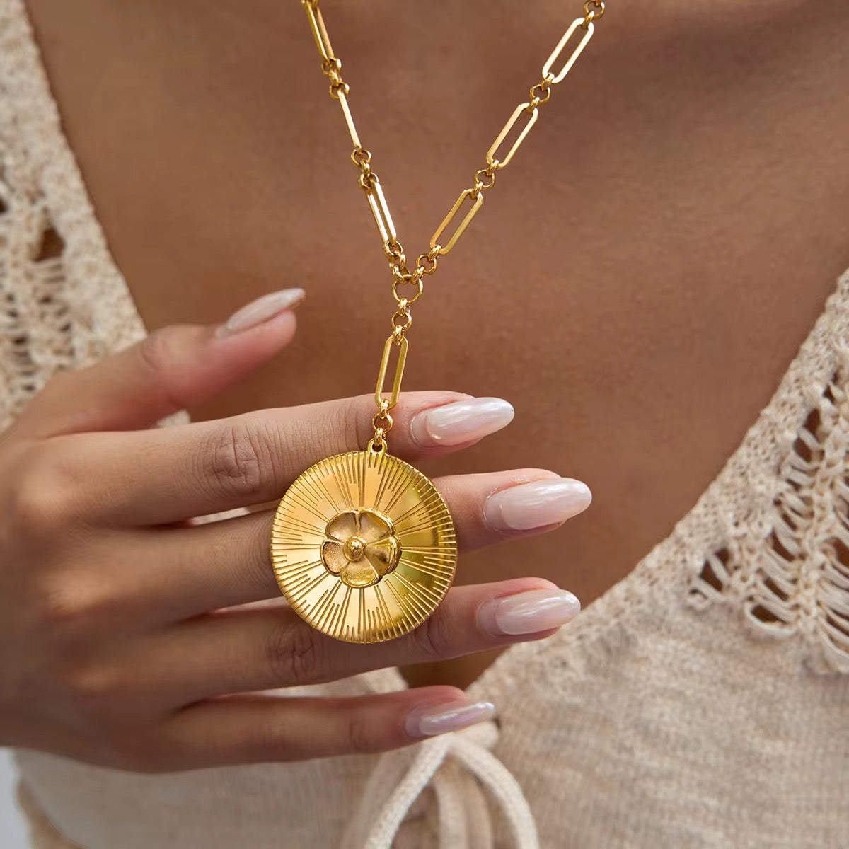 Golden Camellia Medallion Pendant