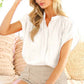 Henley Neckline Button Down Short Sleeve Top
