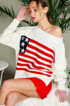 USA Flag Boat Neck Knit Sweater Top VT82059