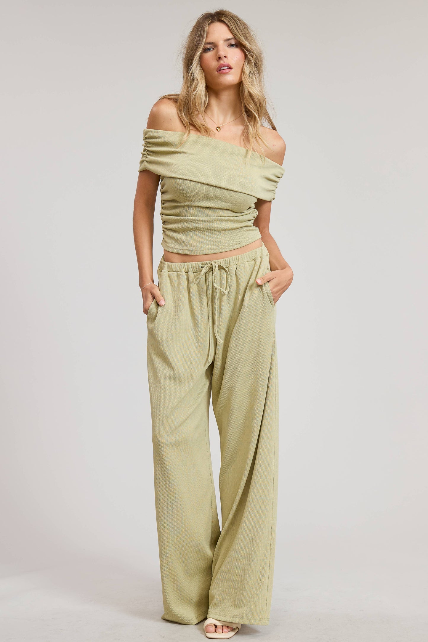Mimosa - Off Shoulder Pants Set with Ruched Top