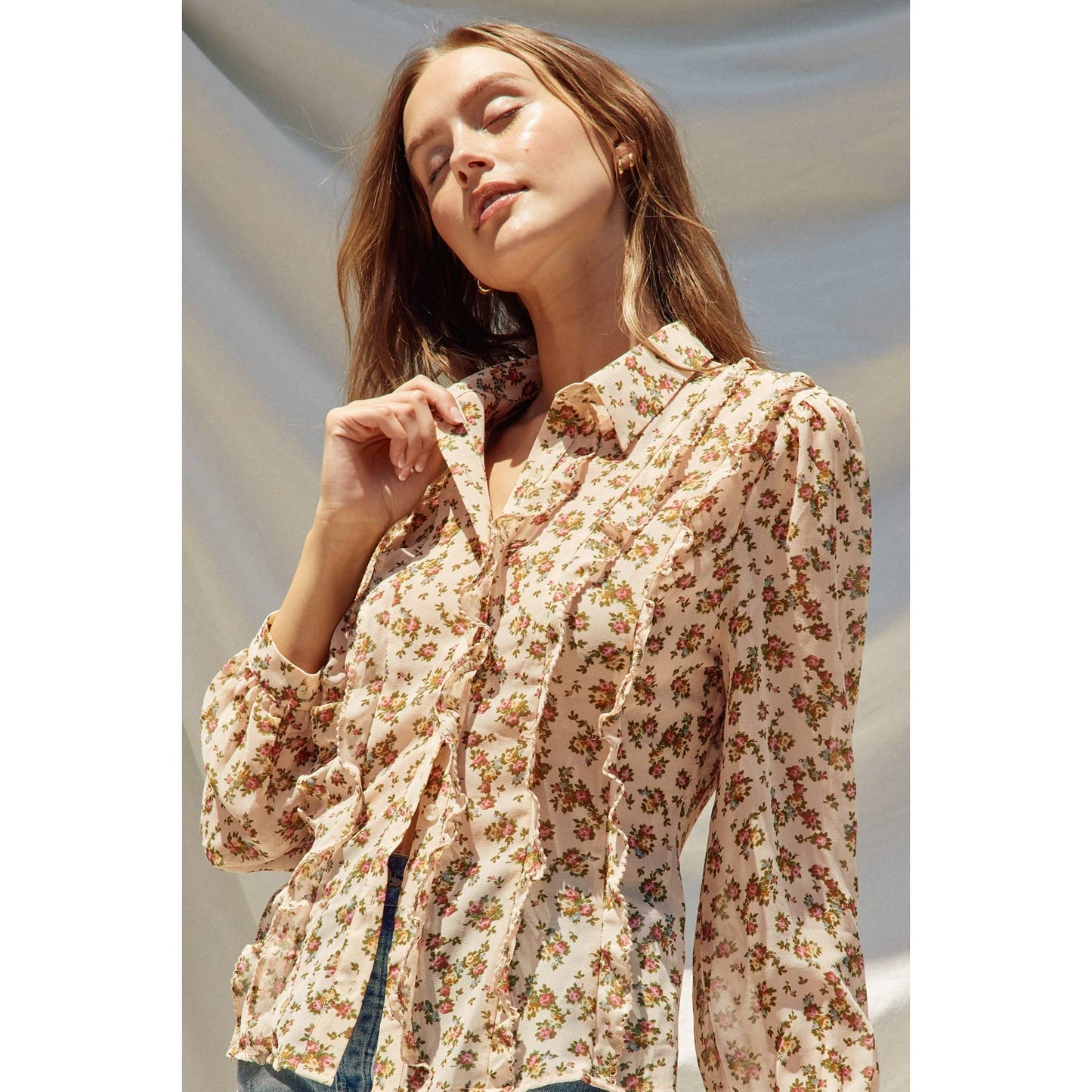 Floral Print Frilly Blouse