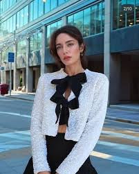 Sequin-Embellished Bow-Tie Statement Top”
