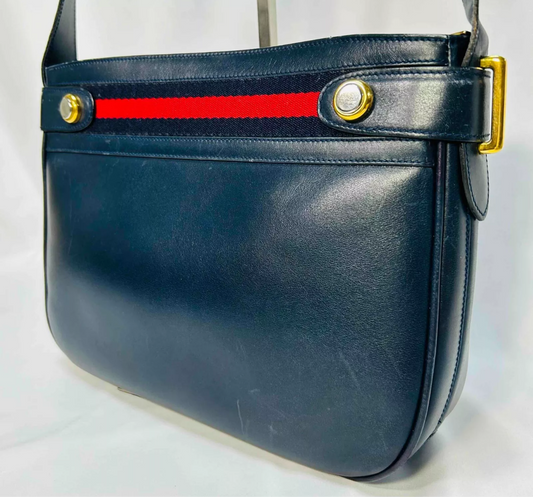 Vintage Gucci shoulder bag Sherry Line Leather Navy Authentic #248