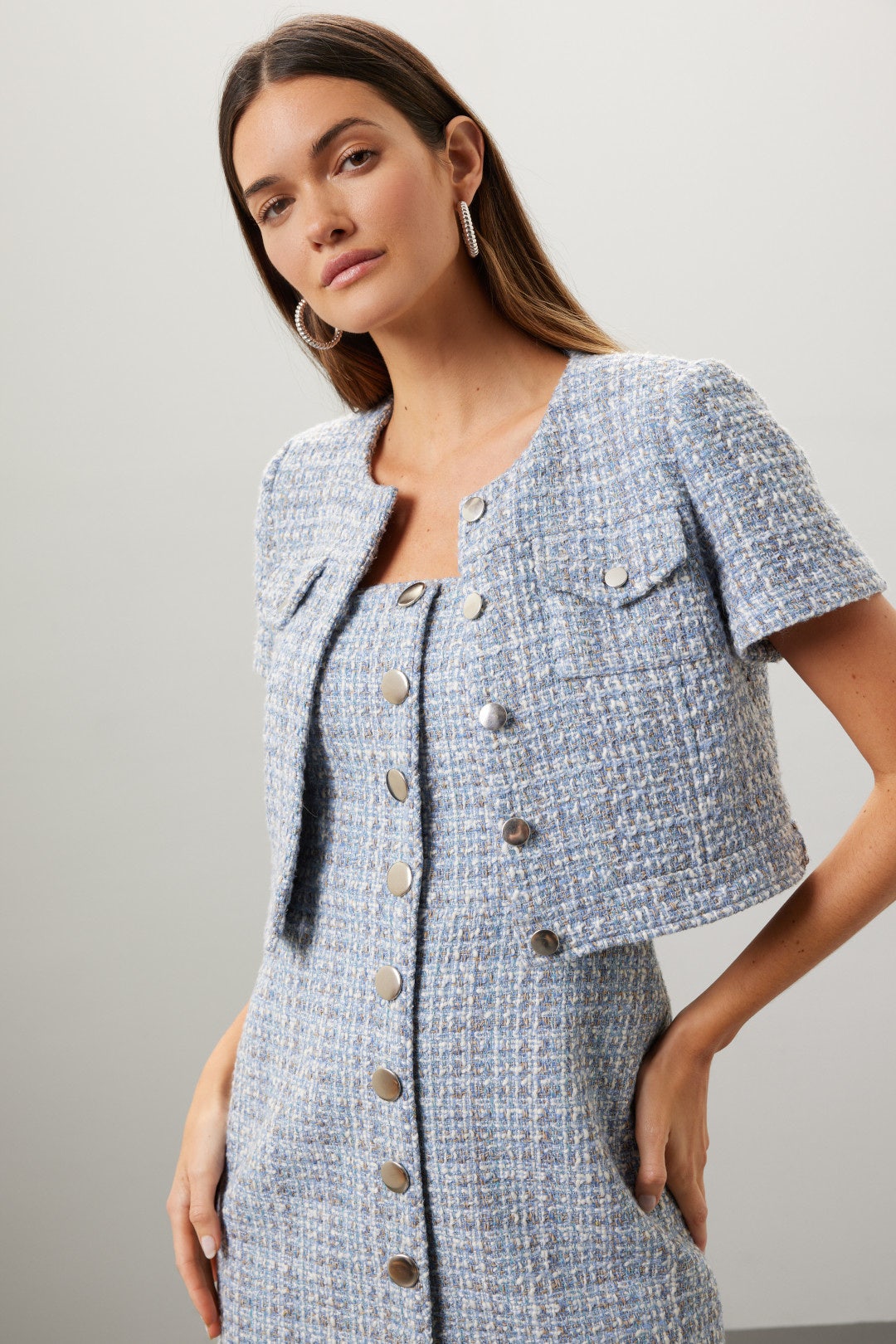 Short Sleeve Tweed Jacket Toccin