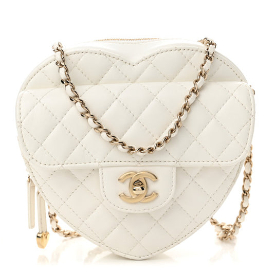 Chanel- Lambskin Quilted CC In Love Heart Bag White