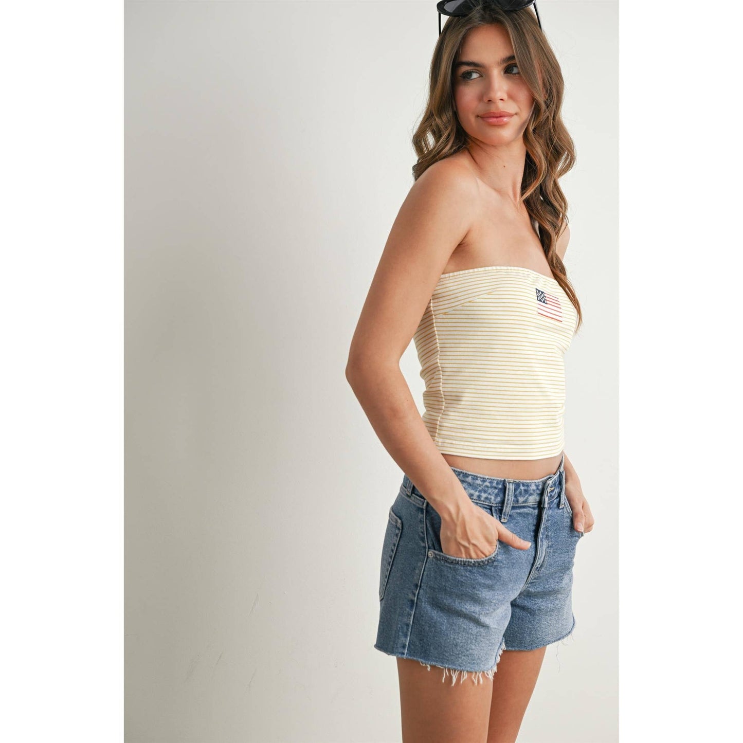 BUTTERMELON - Stars and Stripes Tube Top - BMT7755 - IVORY / BLUE / L