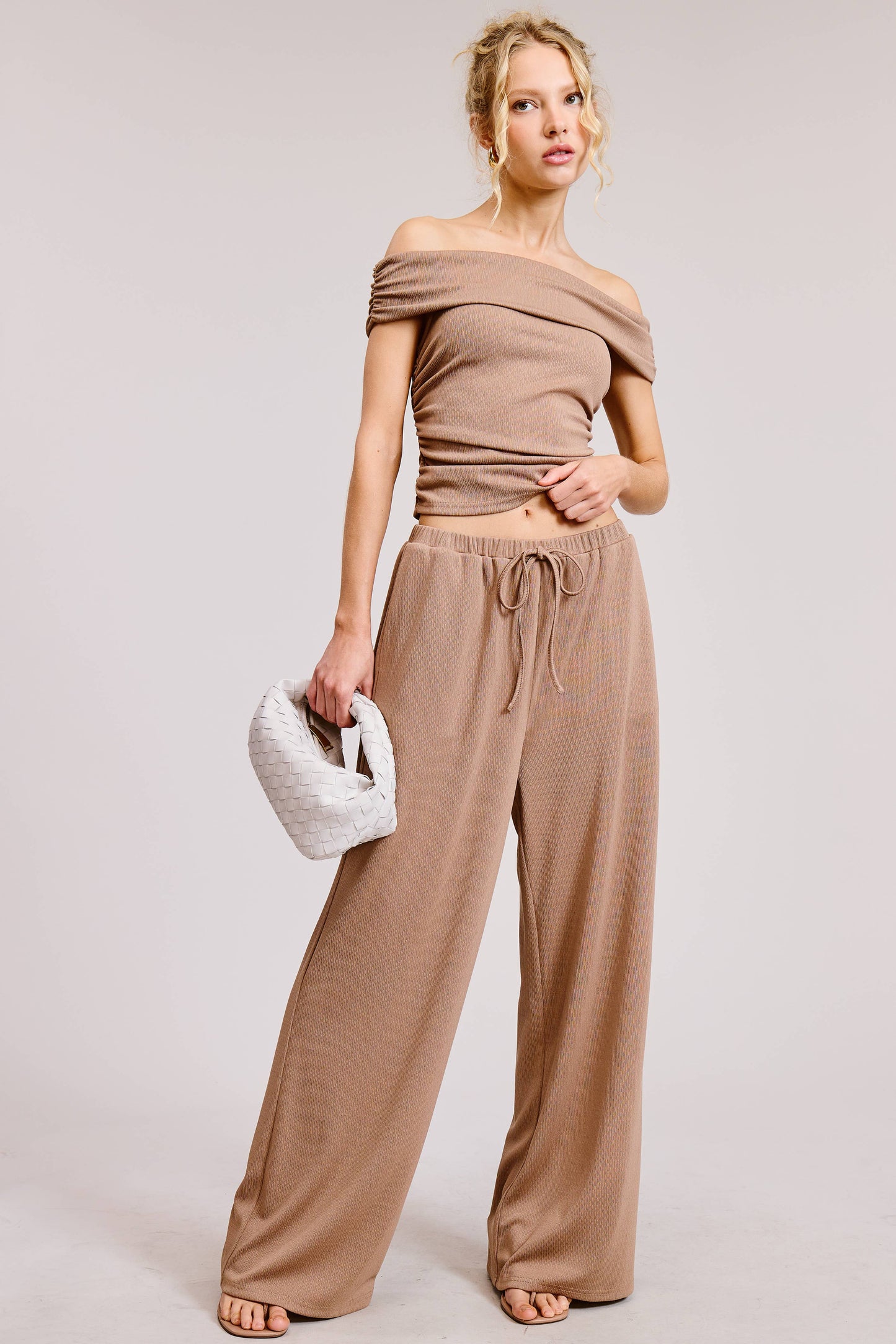 Mimosa - Off Shoulder Pants Set with Ruched Top