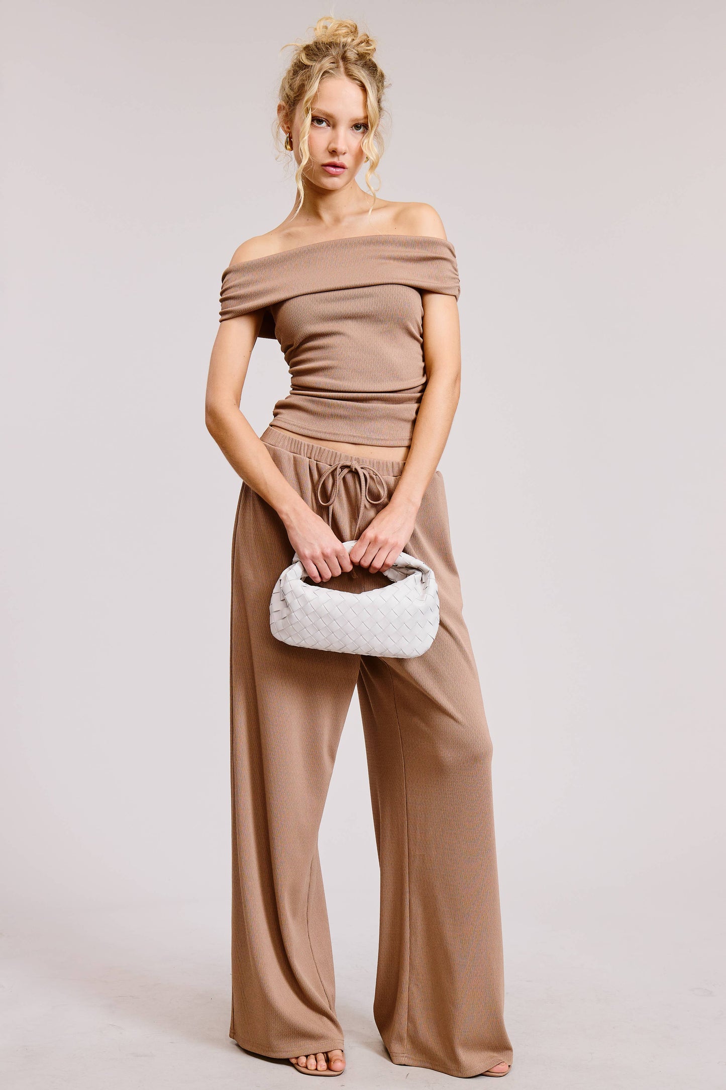 Mimosa - Off Shoulder Pants Set with Ruched Top