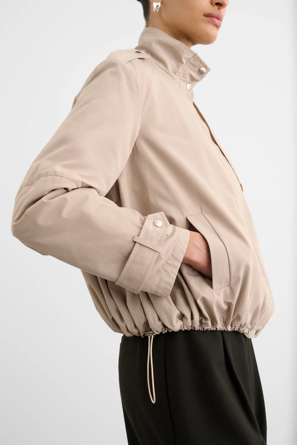 Alyssa Funnel Neck Bomber with Drawstring Detail