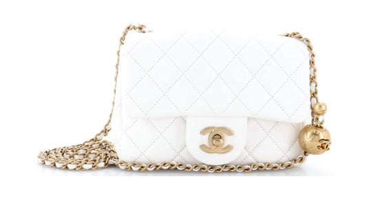 CHANEL
Lambskin Quilted CC Pearl Crush Mini Flap White