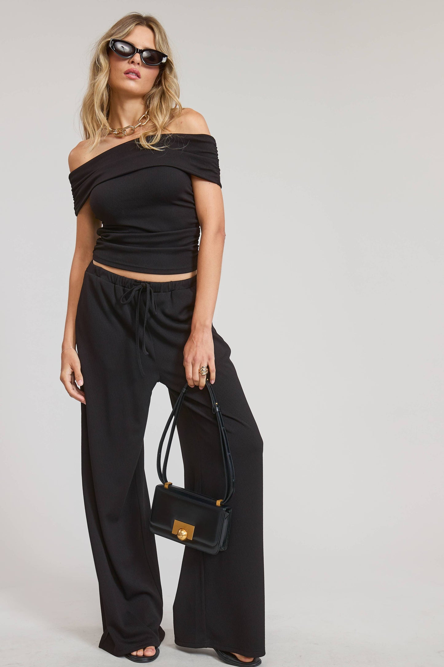 Mimosa - Off Shoulder Pants Set with Ruched Top