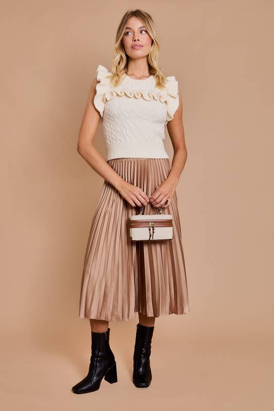 Sunburst Pleated Satin Skirt