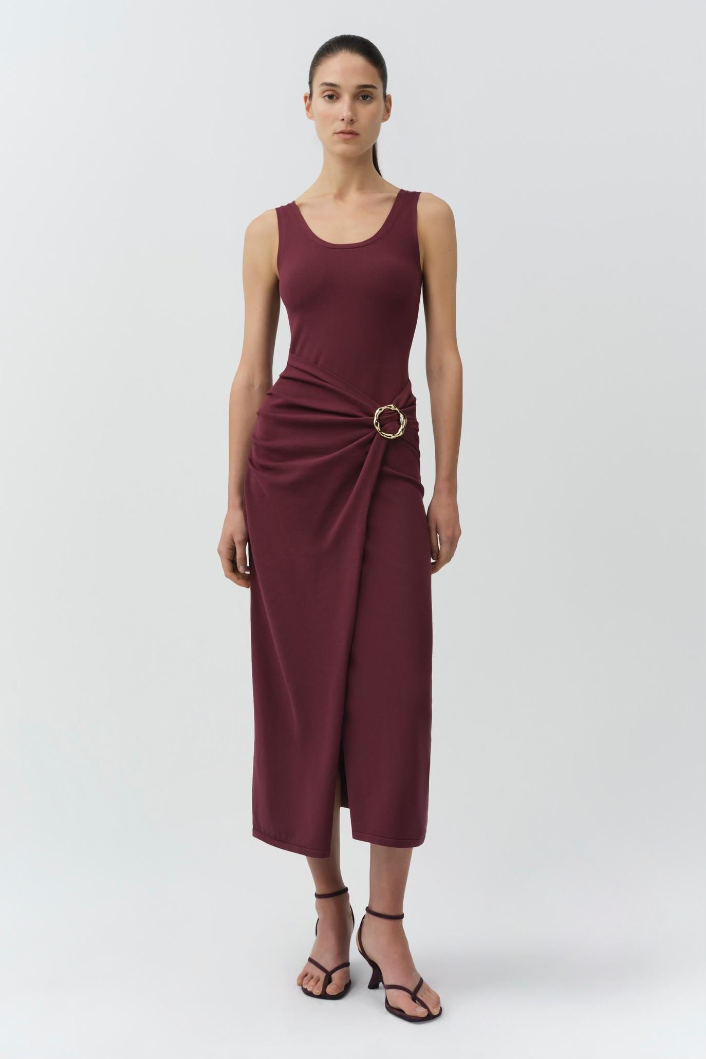 GENNE S/L DRAPED MIDI DRESS SIMKHAI