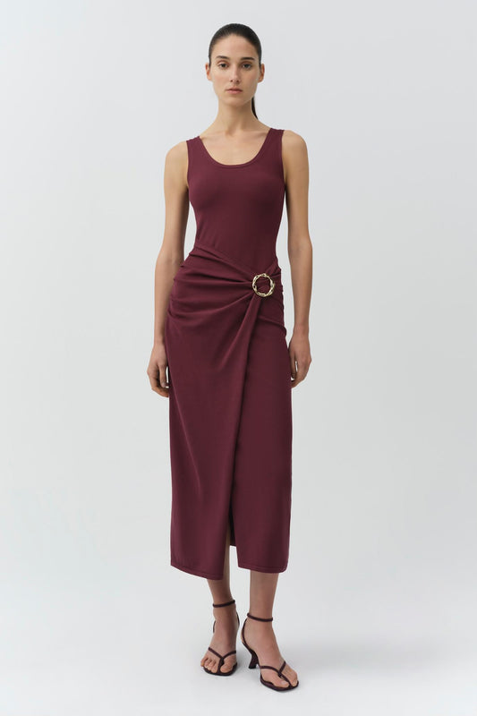 GENNE S/L DRAPED MIDI DRESS SIMKHAI