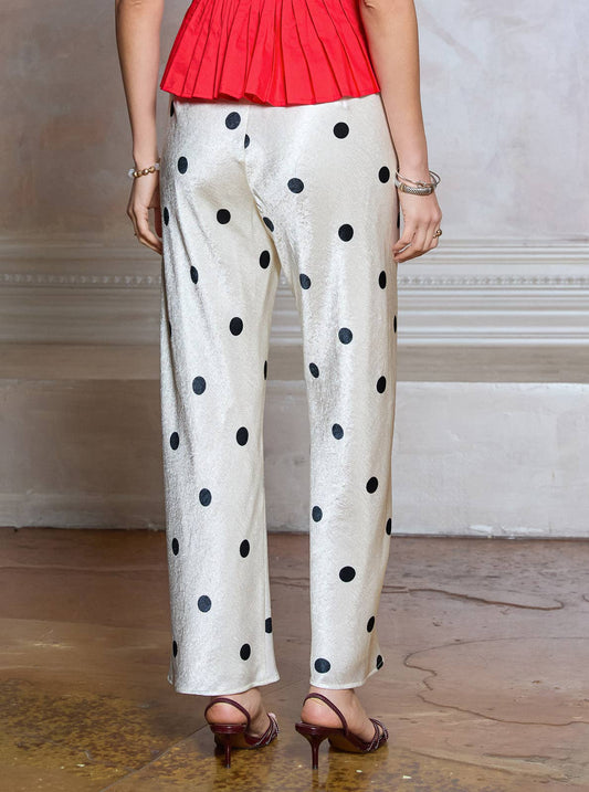 Current Air - Polka Dot Elastic Waist Full Length Pants - Oyster / M