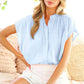 Henley Neckline Button Down Short Sleeve Top