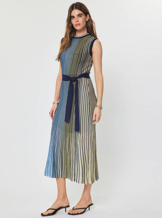 Current Air - Striped Knit Midi Dress - Green Blue Multi / S