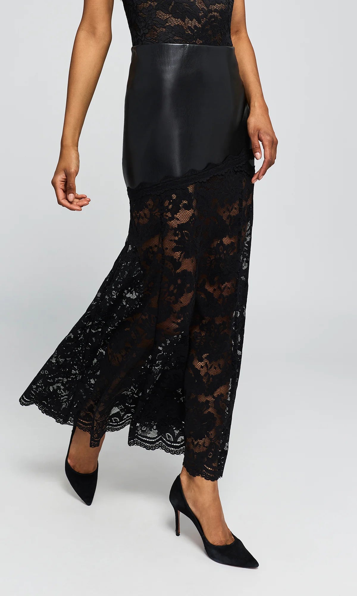 Perrine Lace Combo Vegan Leather Skirt