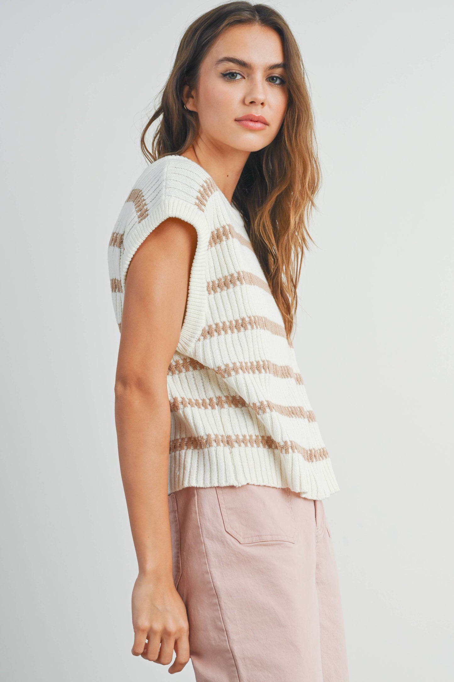 Crew Neck Striped Knit Tank Top
