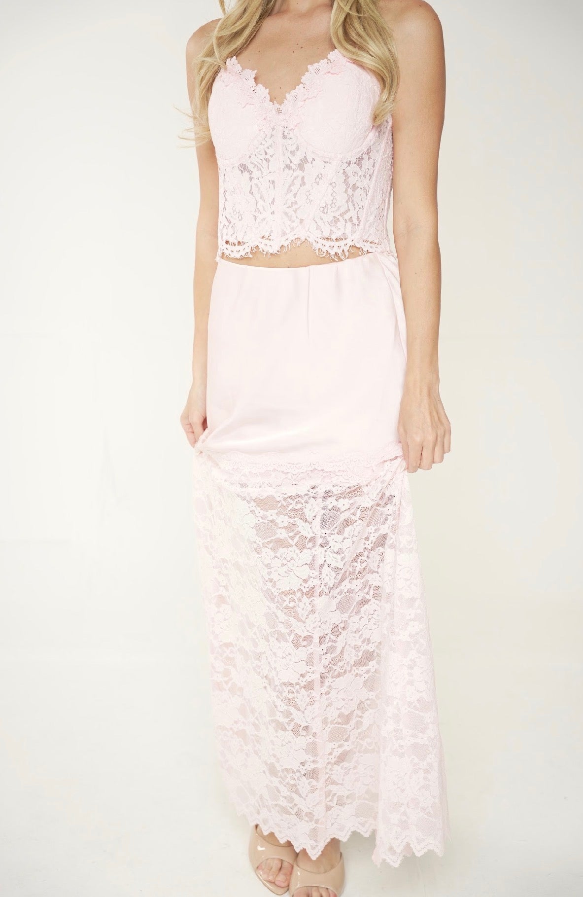 Perrine Lace Combo Satin Skirt