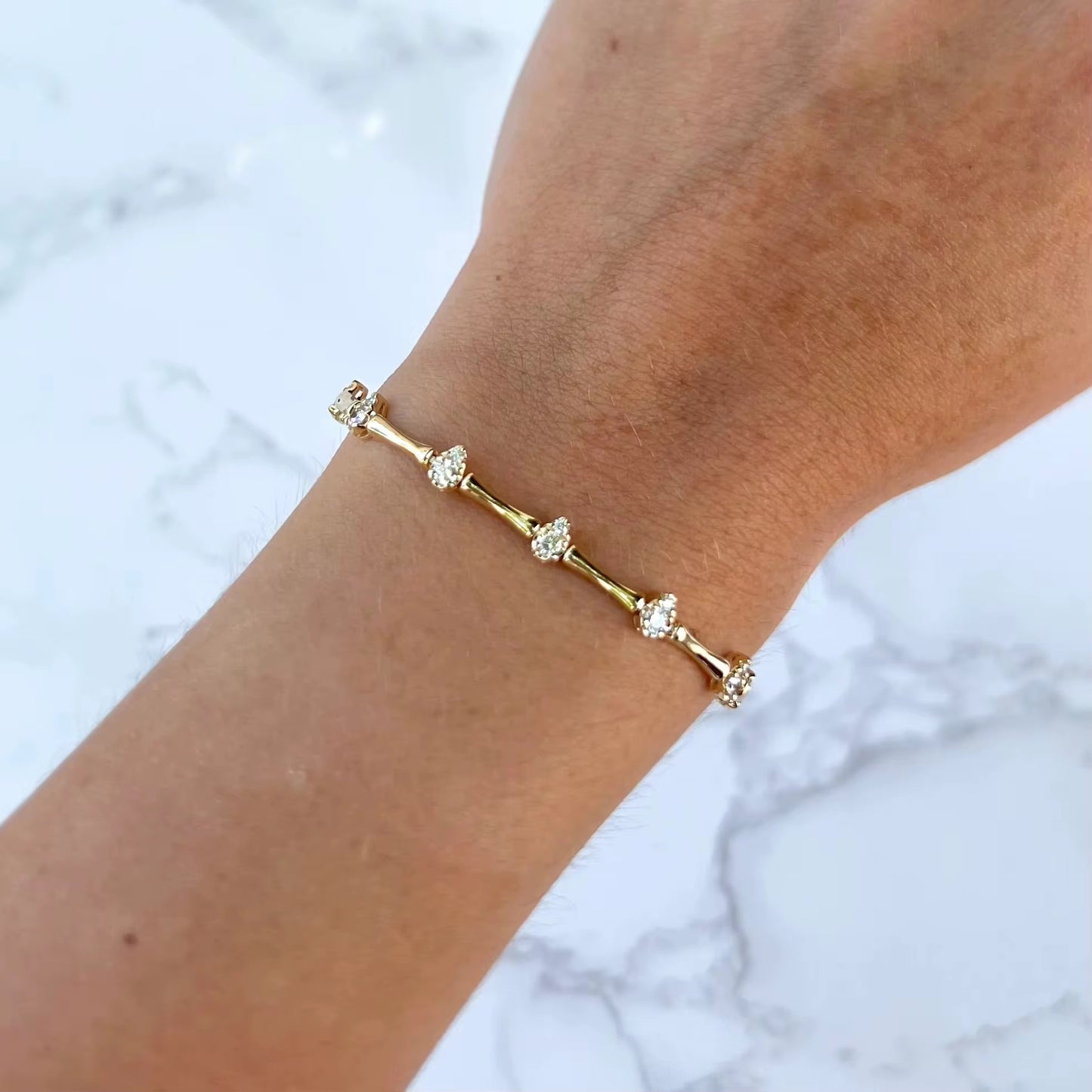Geometric Teardrop Bar Bracelet/Necklace – Gold Plated with CZ Accents