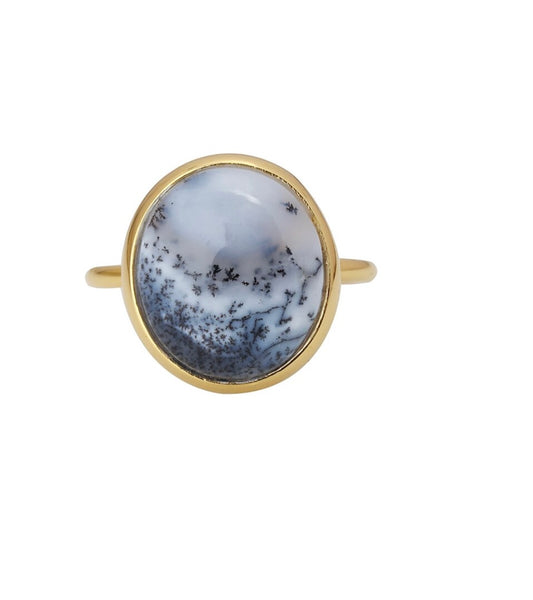 Tiramisu 14K Over Silver Dendritic Agate Ring Size 8