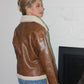 Vintage Style Sherpa Accent Faux Leather Jacket