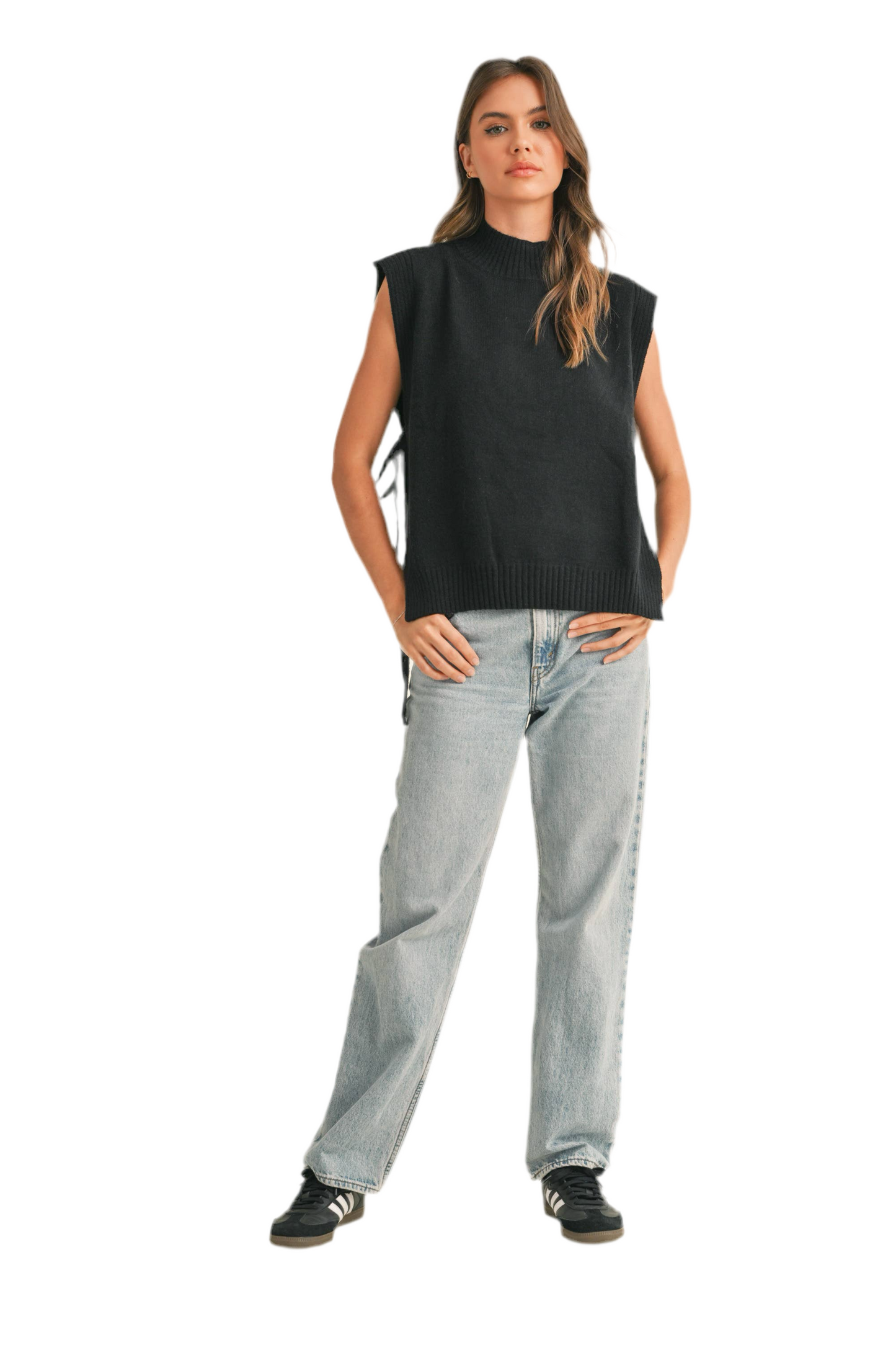Miou Muse Mock Neck Sweater Vest with Side Tie