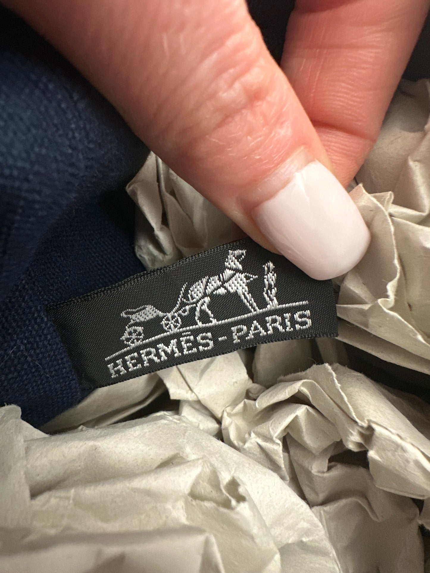 Hermès Polochon backpack in navy blue canvas and natural leather