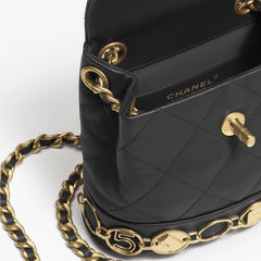 Chanel Small Charm Backpack Black Calfskin Aged Gold Hardware