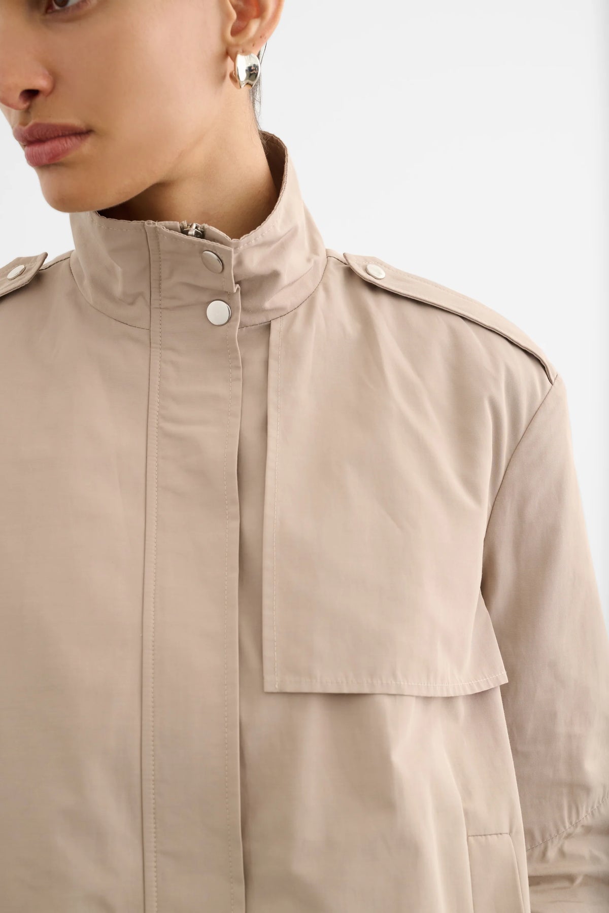 Alyssa Funnel Neck Bomber with Drawstring Detail
