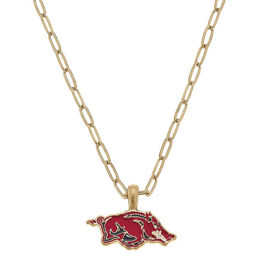 Canvas Style - Arkansas Razorbacks Enamel Pendant Necklace in Cardinal