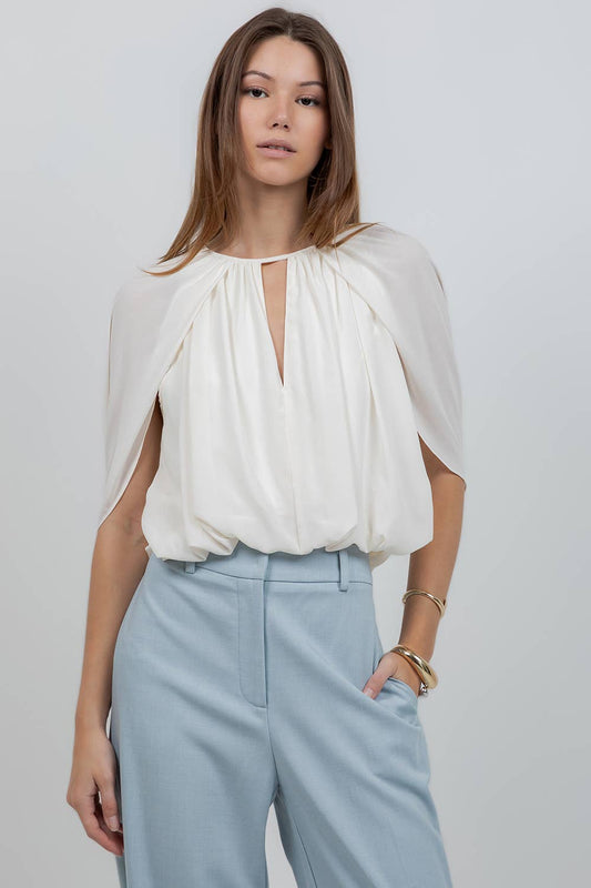 Whiteroom+Cactus - SOFT WOVEN BALLOON TOP WITH CAPE - Ivory / S