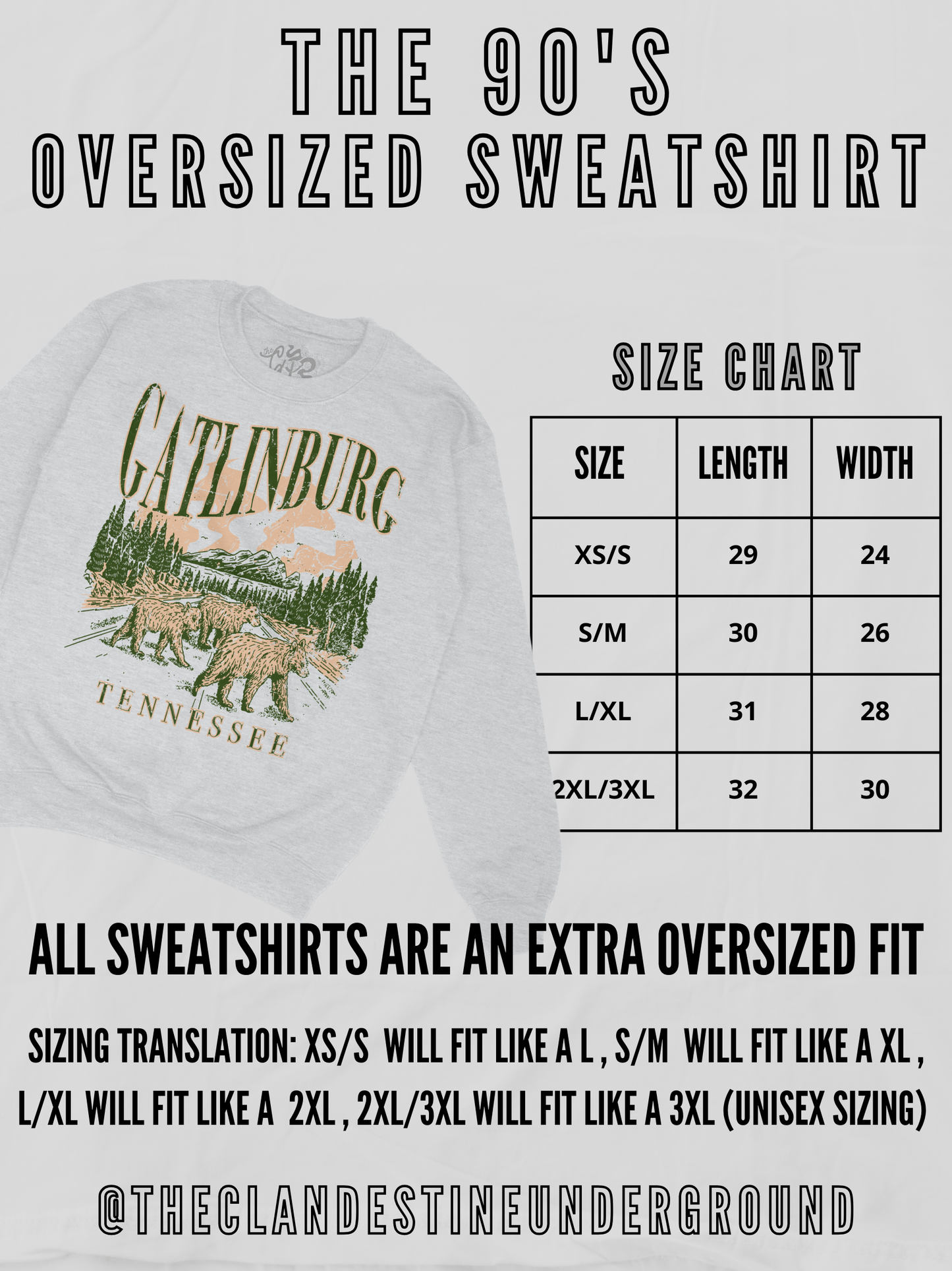 The Clandestine Underground - Heart Break Motel, Valentine's Oversized 90's Sweatshirt