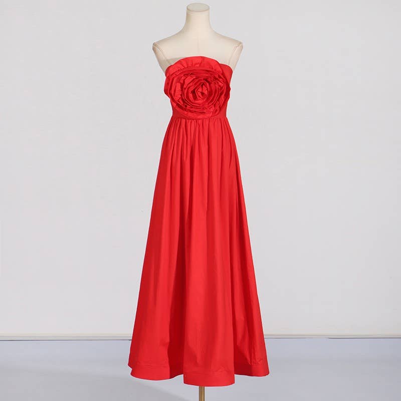 Floral Stitch High-Waist Tube Top Dress