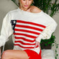 USA Flag Boat Neck Knit Sweater Top VT82059