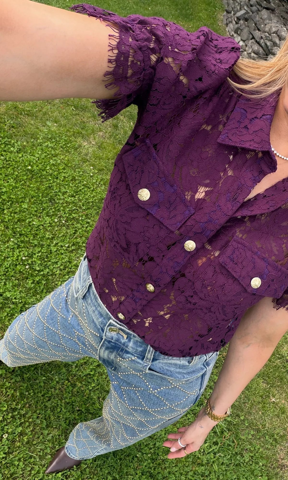 Staria Studded Plaid Jeans