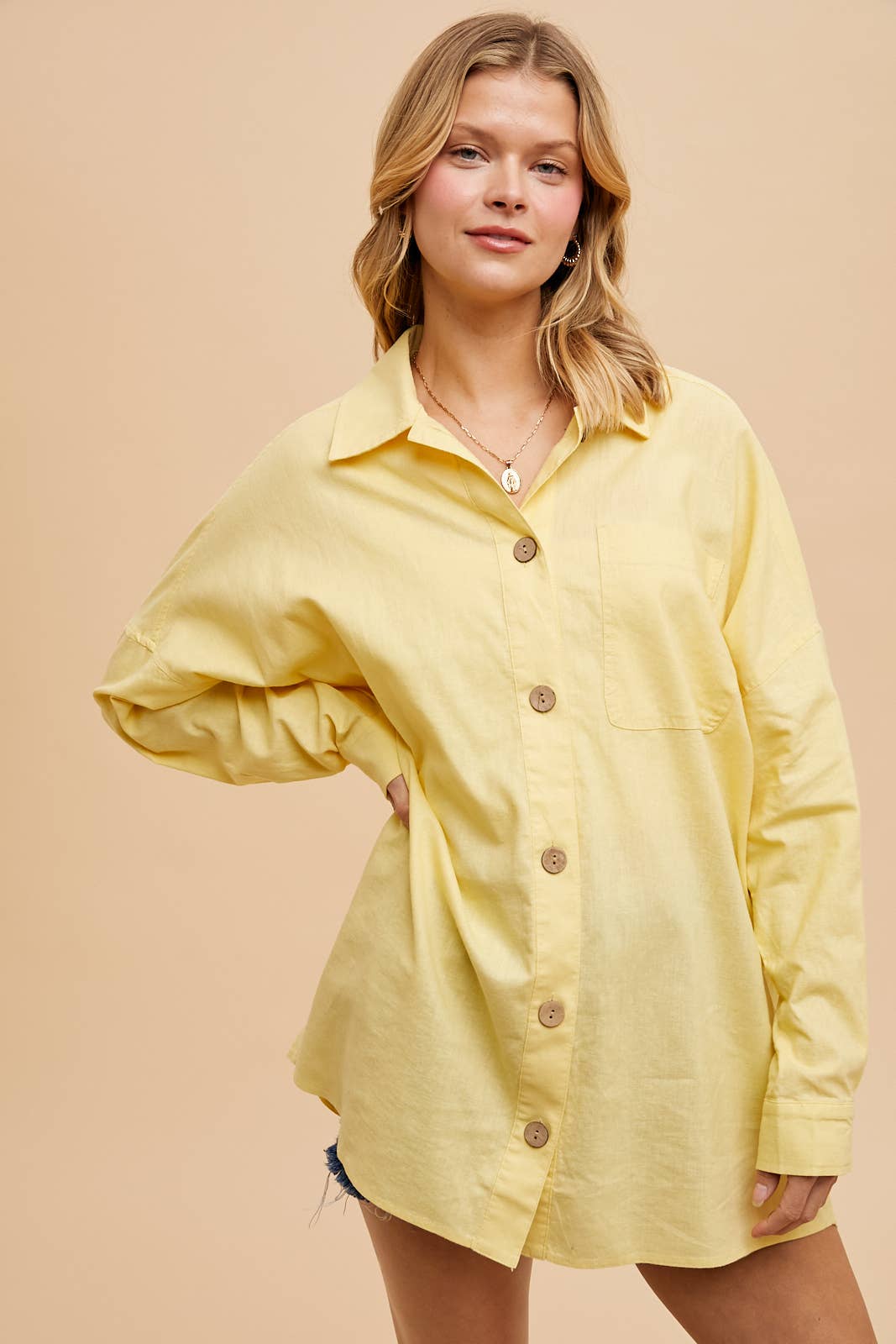 LINEN BLEND BUTTON DOWN
