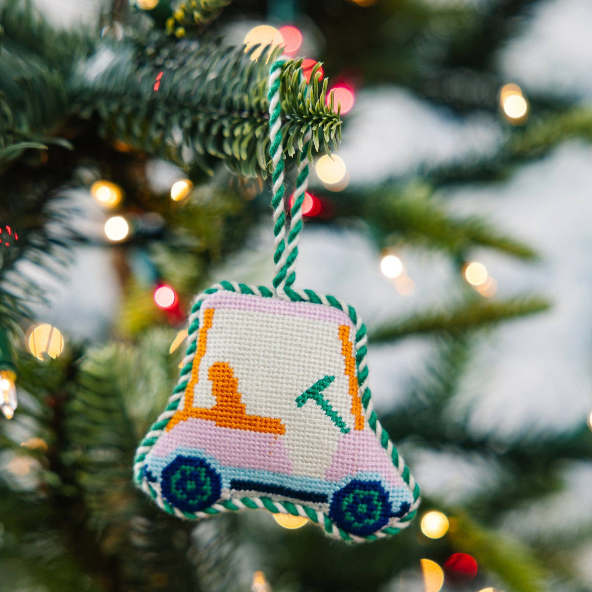 Furbish Studio - Needlepoint Icon Ornament - Golf Cart